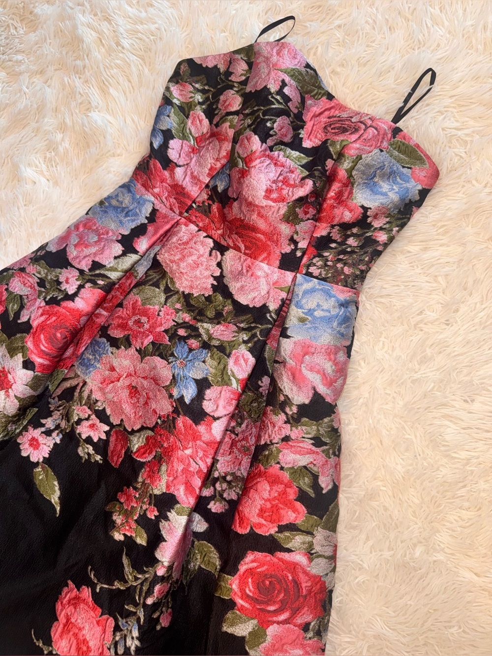 NEW Eliza J Pleated Strapless Jacquard Floral Dress sz 6 - Picture 6 of 11